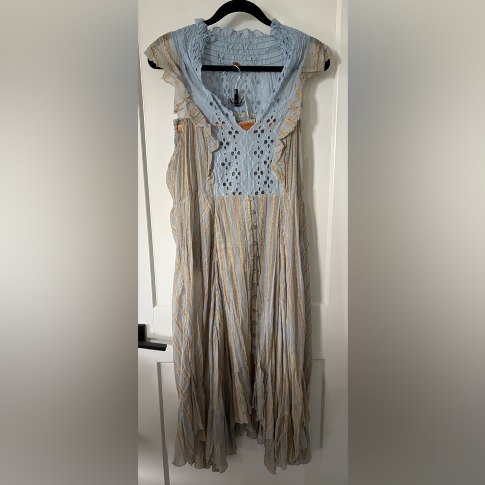 Free People Light Blue and Beige Striped Maxi Dress